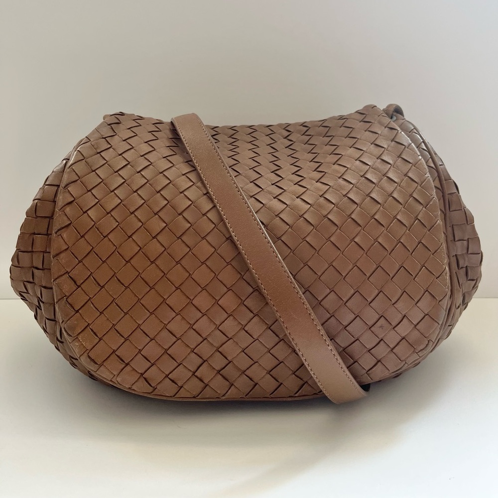 BROWN BOTTEGA VENETA NAPPA INTRECCIATO FLAP CROSSBODY